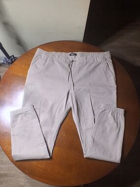 Men's Casual Drawstring Khaki Pants in Light Beige